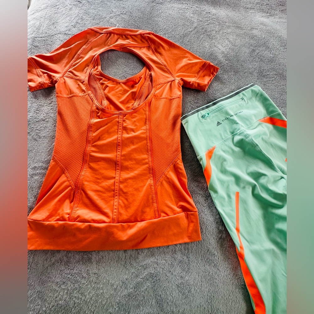 Stella McCartney Womens Orange Teal Green Leggings T Shirt Top Set Size XS-S - Picture 4 of 5